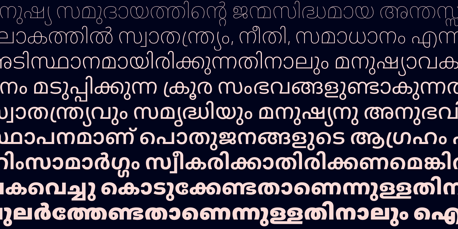 Card displaying Aktiv Grotesk Malayalam typeface in various styles