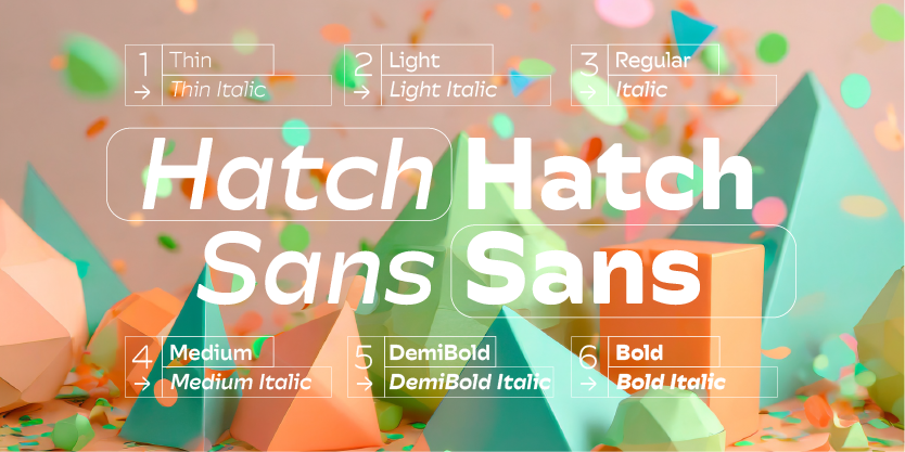 Card displaying Hatch Sans typeface in various styles