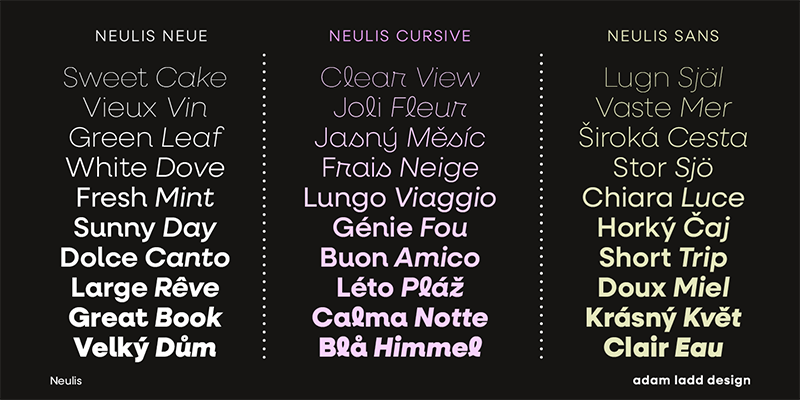 Card displaying Neulis Neue typeface in various styles