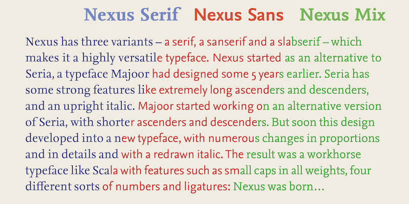 Card displaying Nexus Serif typeface in various styles