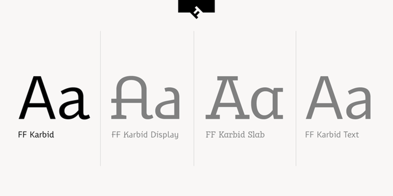 Card displaying FF Karbid typeface in various styles