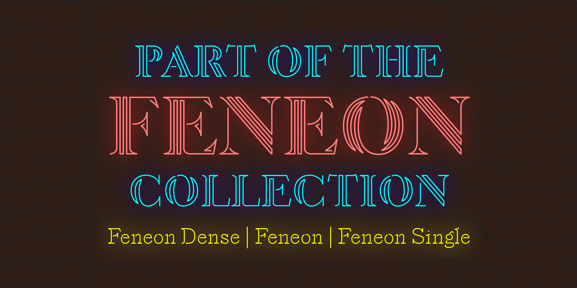 Card displaying Feneon Single typeface in various styles