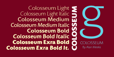 Card displaying Colosseum typeface in various styles