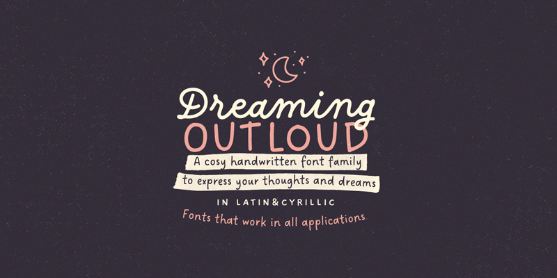 Card displaying Dreaming Outloud typeface in various styles