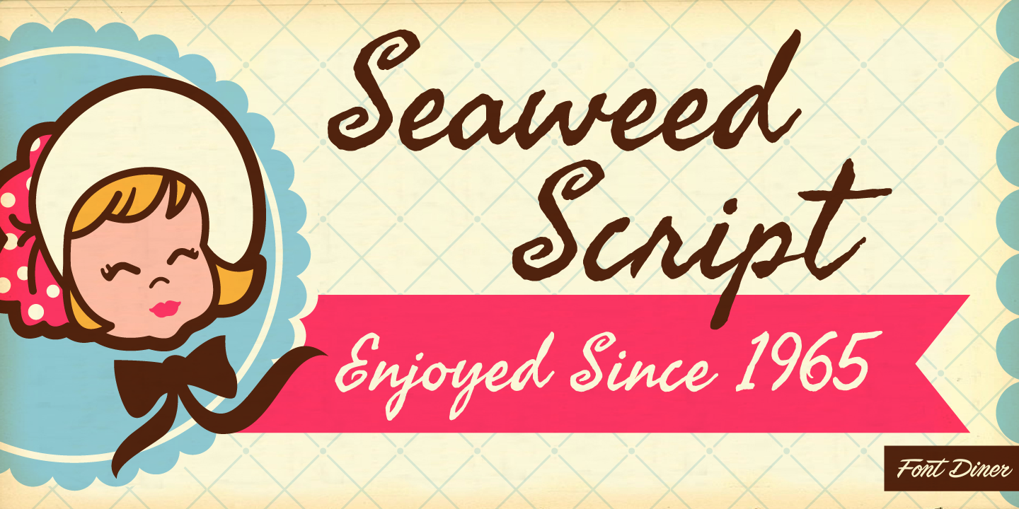 Card displaying Seaweed Script Pro typeface in various styles