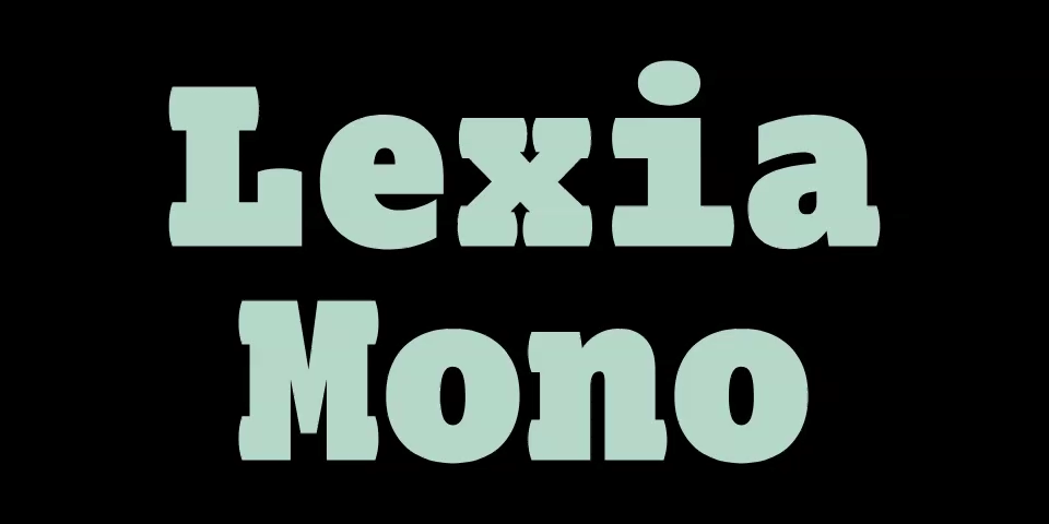 Card displaying Lexia Mono Variable typeface in various styles