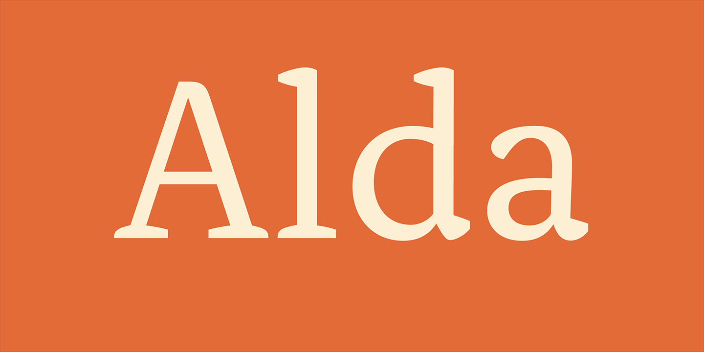 Card displaying Alda typeface in various styles