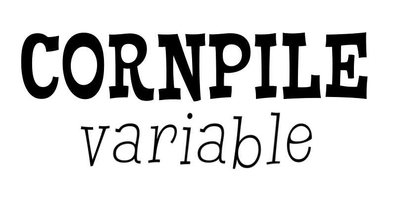 Card displaying Cornpile Variable typeface in various styles
