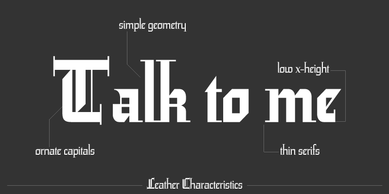 Card displaying Leather typeface in various styles