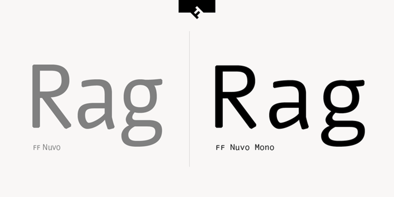 Card displaying FF Nuvo Mono typeface in various styles