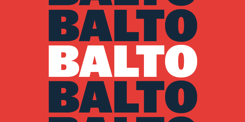 Card displaying Balto typeface in various styles