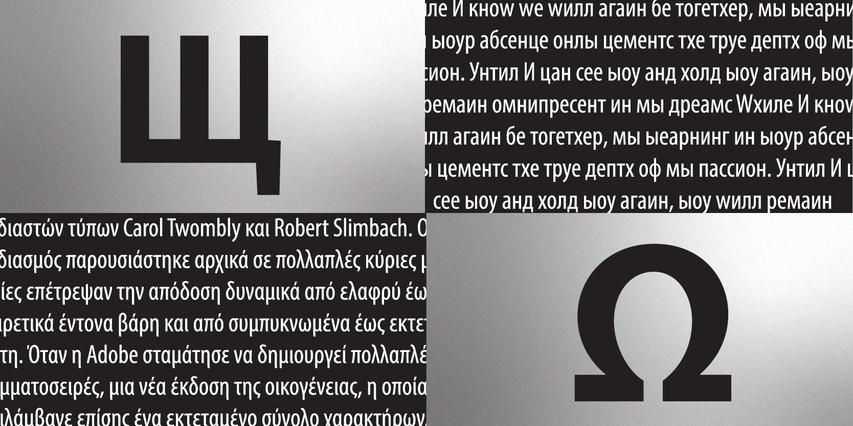 Card displaying Myriad typeface in various styles