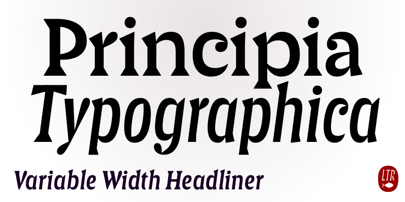 Card displaying LTR Principia Variable typeface in various styles