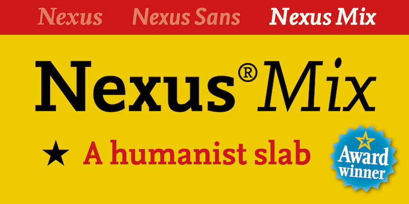 Card displaying Nexus Mix typeface in various styles