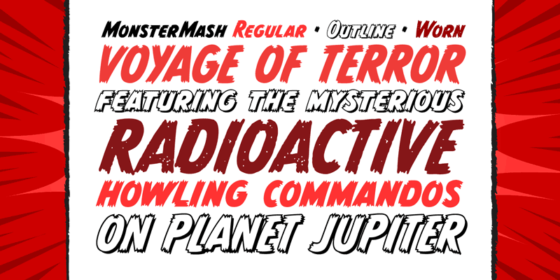 Card displaying CC Monster Mash typeface in various styles