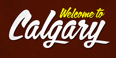Card displaying Calgary Script typeface in various styles