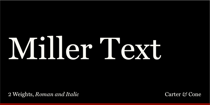 Card displaying Miller Text typeface in various styles