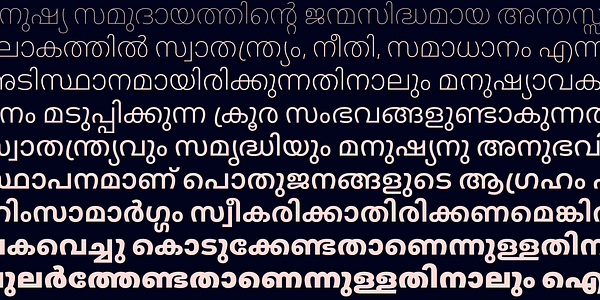 Card displaying Aktiv Grotesk Malayalam typeface in various styles
