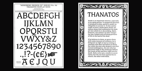 Card displaying Thanatos Variable typeface in various styles