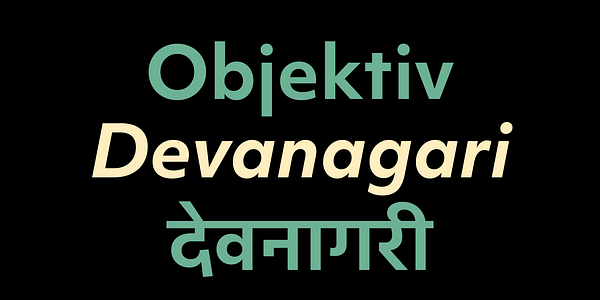 Card displaying Objektiv Devanagari typeface in various styles