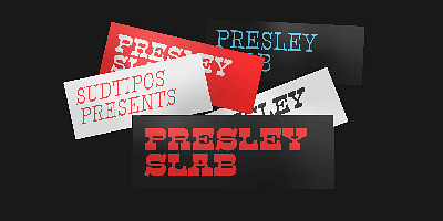Card displaying Presley Slab typeface in various styles