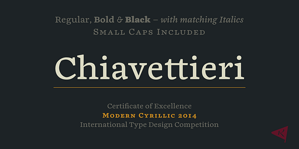 Card displaying Chiavettieri typeface in various styles