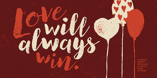 Card displaying Canvas Script typeface in various styles