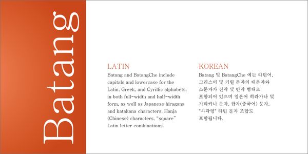 Batang 書体を様々なスタイルで表示するカード