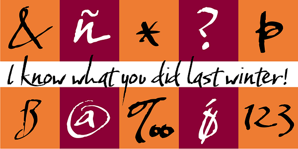 Card displaying Baka Too typeface in various styles