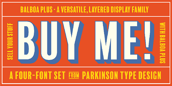 Card displaying Balboa Plus typeface in various styles