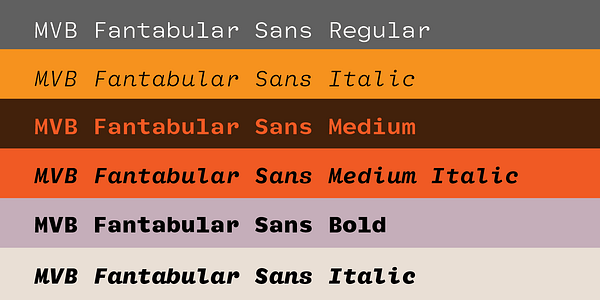 Card displaying MVB Fantabular Sans typeface in various styles