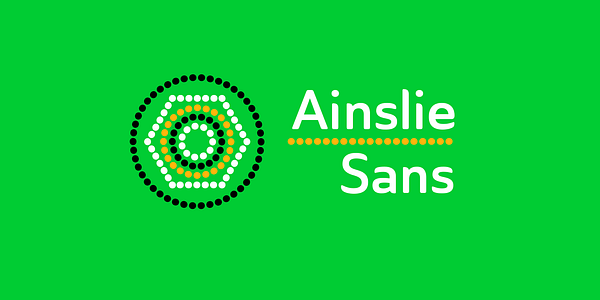 Card displaying Ainslie Sans typeface in various styles
