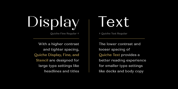 Card displaying Quiche Text typeface in various styles