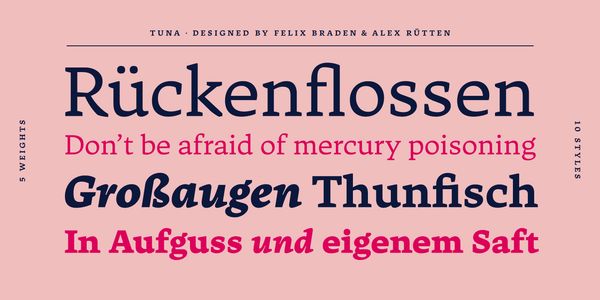 Card displaying Tuna typeface in various styles