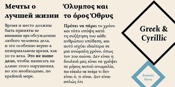 Card displaying Joanna Nova typeface in various styles
