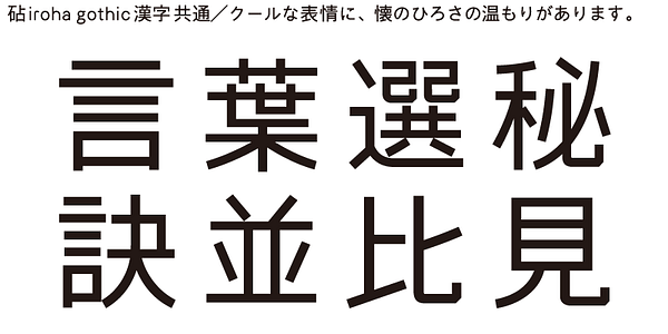 Card displaying Kinuta iroha 24matu StdN typeface in various styles