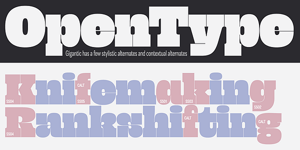 Card displaying Gigantic typeface in various styles