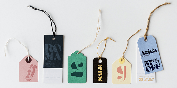 Card displaying Aziga typeface in various styles