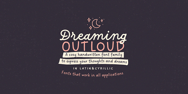 Card displaying Dreaming Outloud typeface in various styles