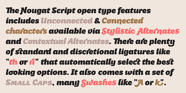 Card displaying Nougat Script typeface in various styles