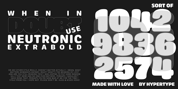 Card displaying Neutronic Rounded typeface in various styles