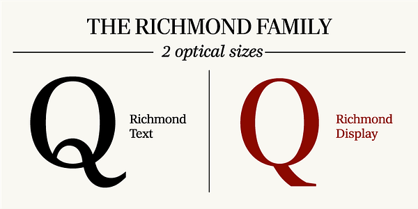 Card displaying Richmond Display typeface in various styles
