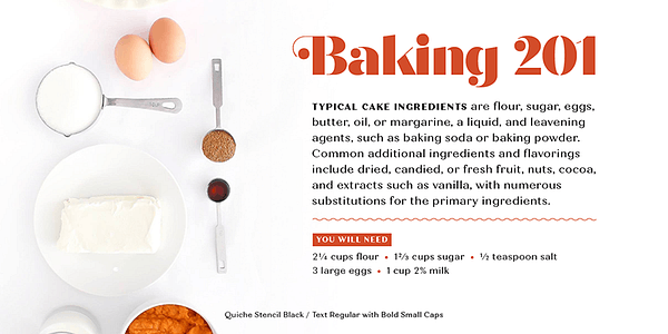 Card displaying Quiche Text typeface in various styles