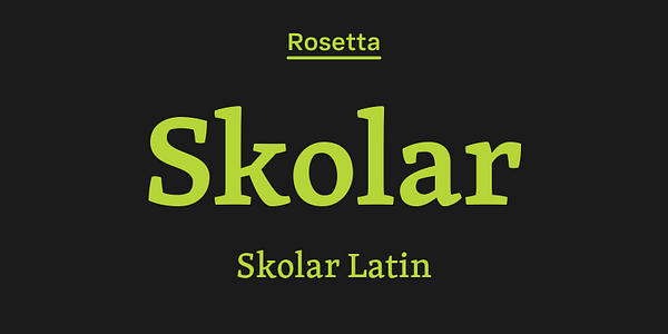 Card displaying Skolar typeface in various styles