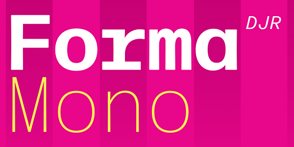 Card displaying Forma DJR Mono typeface in various styles