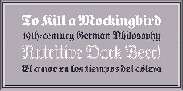 Card displaying Gorgias typeface in various styles