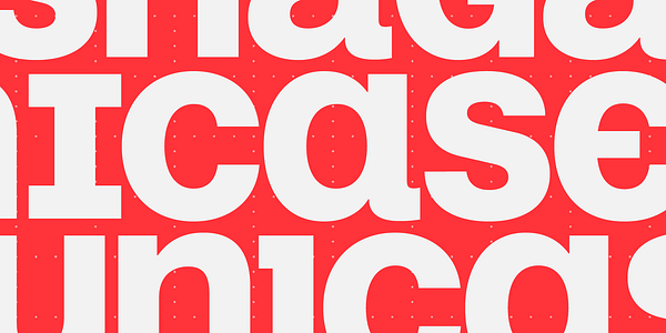Card displaying Snaga Unicase Display typeface in various styles