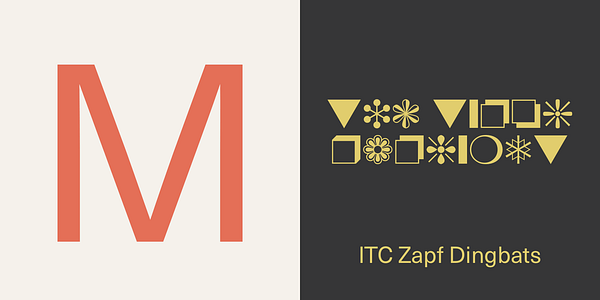 Card displaying ITC Zapf Dingbats typeface in various styles