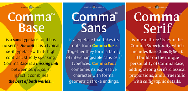 Card displaying Comma Serif typeface in various styles