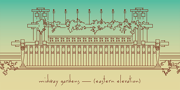 Card displaying P22 FLW Midway typeface in various styles